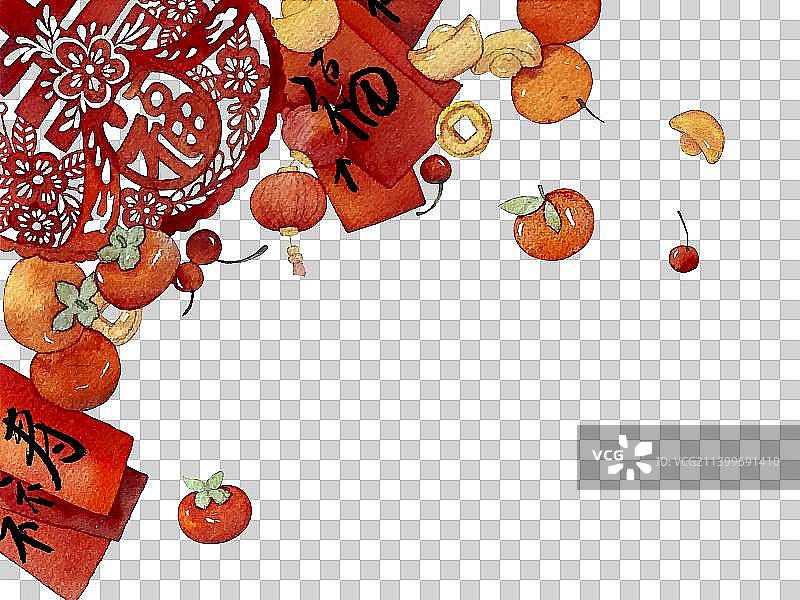 新年剪纸窗花红包水彩插画元素图片素材