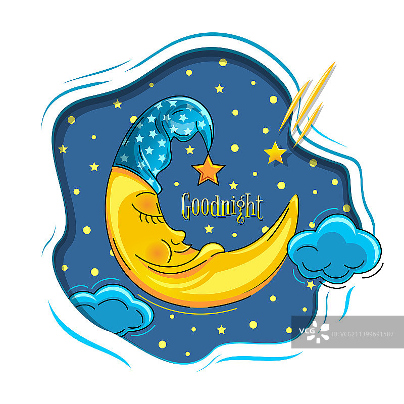 在星空中甜蜜入睡的拟人化月亮图片素材