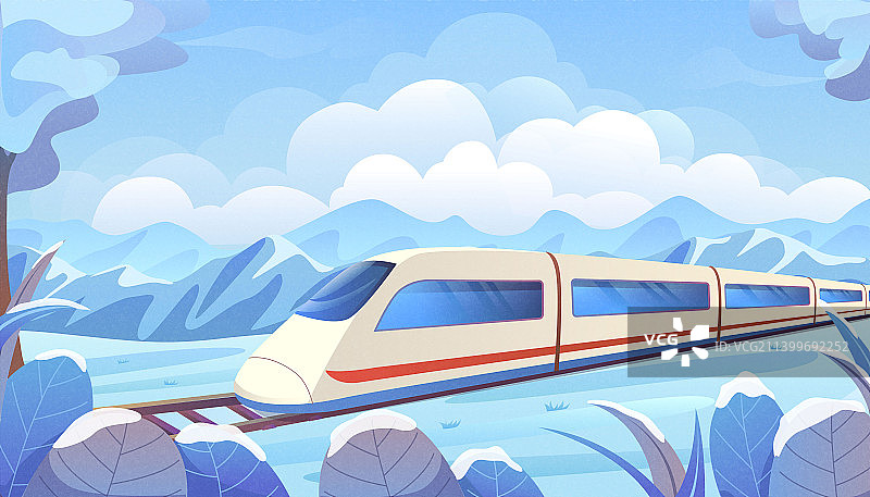 矢量冬天风景高铁铁路插画图片素材
