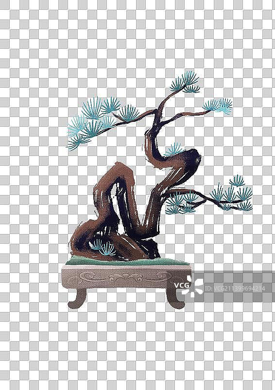 中国水墨风格盆栽松树图片素材