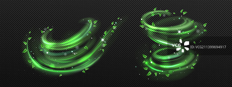 带有绿叶和闪光的抽象风漩涡图片素材