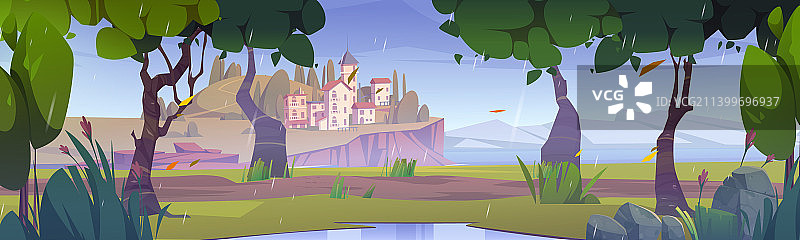 地中海悬崖上的石头房屋图片素材