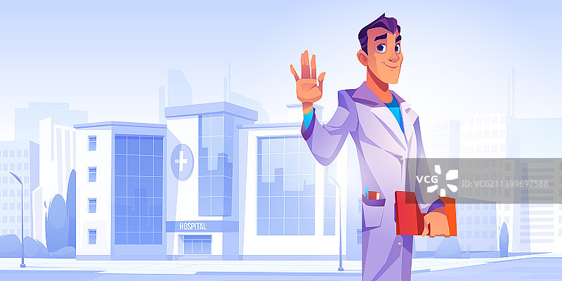 医院建筑中的男医生图片素材