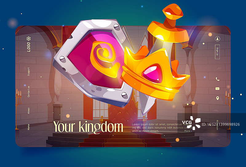 金色皇冠、剑和盾王国banner图片素材