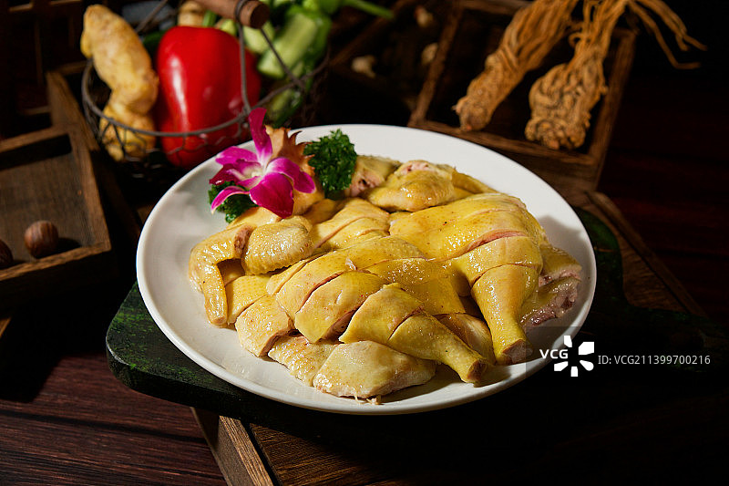 暗调美食 粤菜 烧鹅 烤鸭 文昌鸡 乳鸽 海鲜粥图片素材