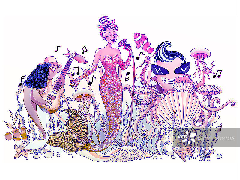 海底世界音乐会插画海报图片素材