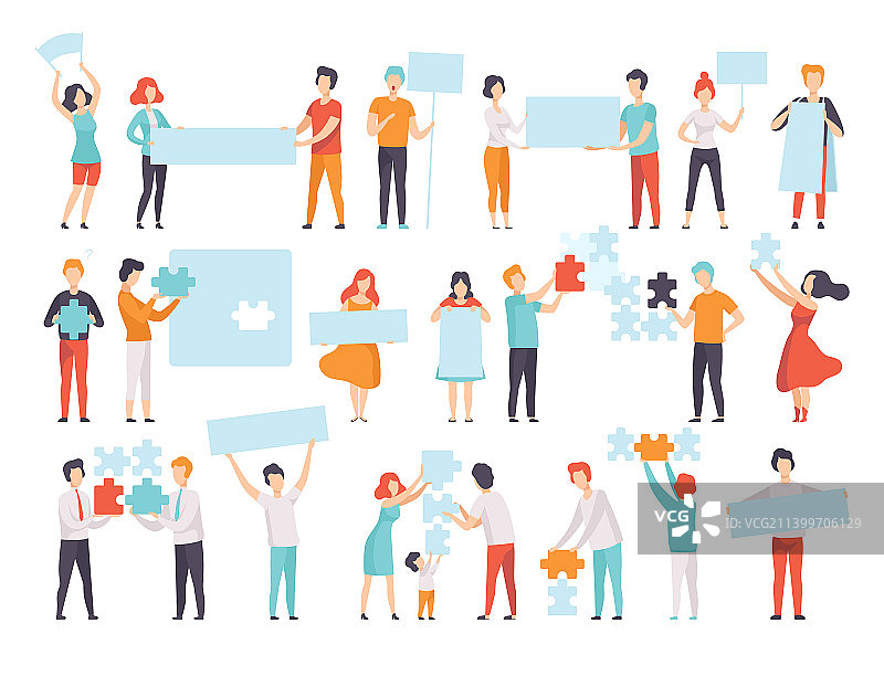 手持拼图和空白板的人物图片素材