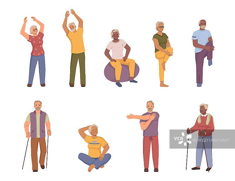 老年人做运动和伸展运动图片素材