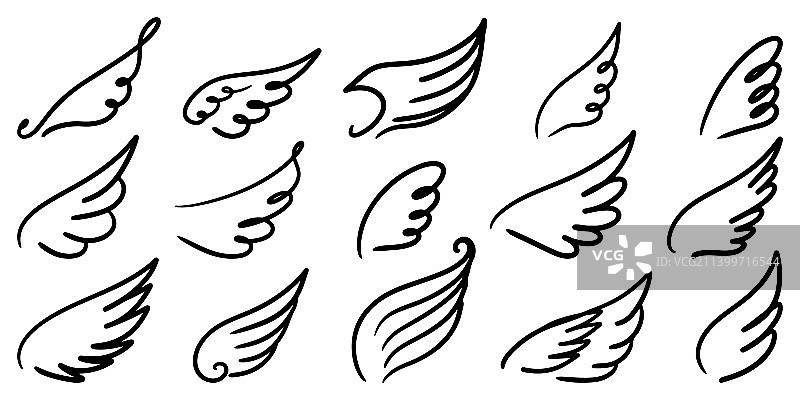 线条涂鸦风格抽象翅膀合集图片素材