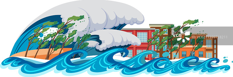 海啸摧毁的城市图片素材