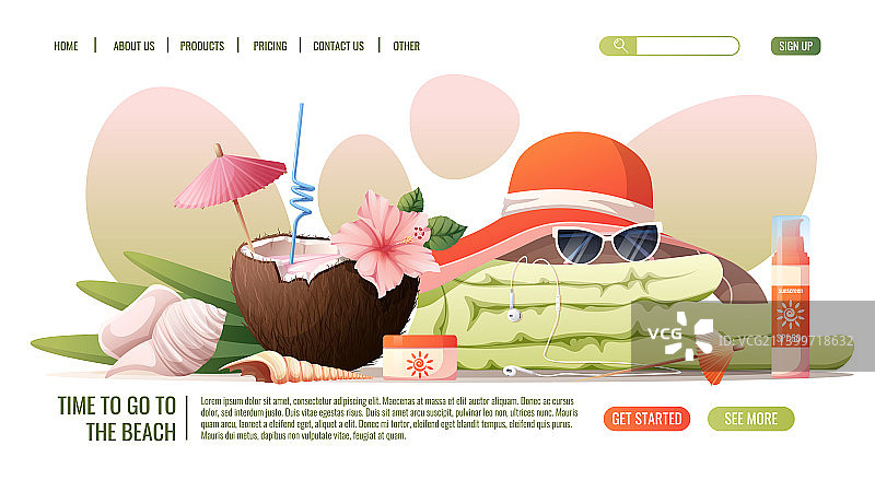 带有鸡尾酒毛巾帽的网页模板图片素材