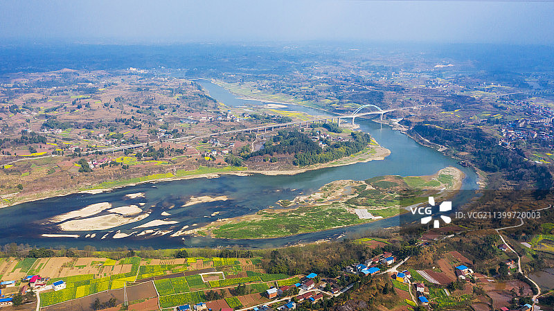 航拍河流自然风光图片素材
