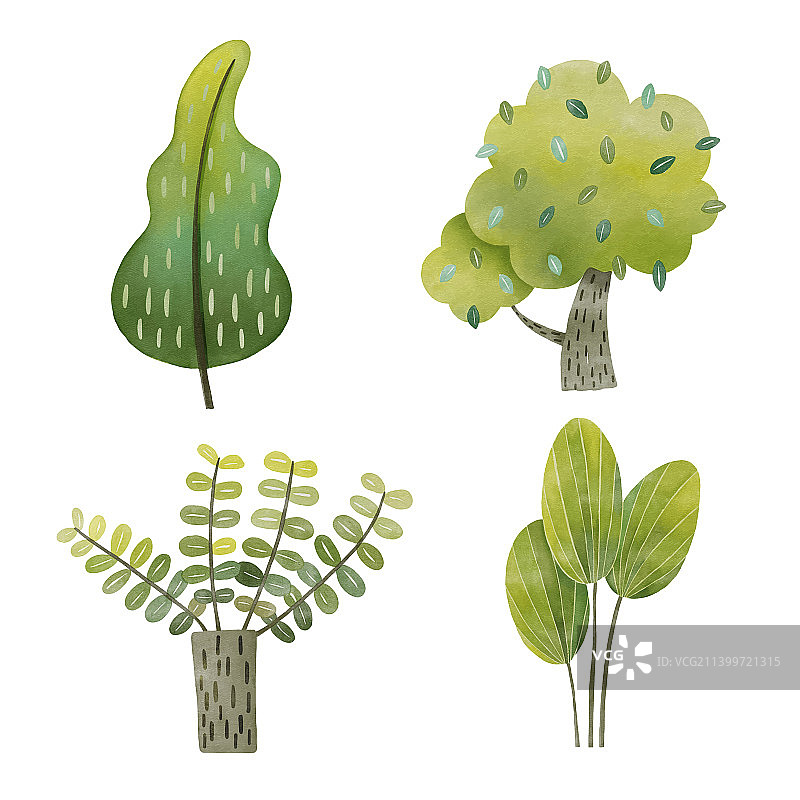 数字水彩画绿色树木套装3图片素材