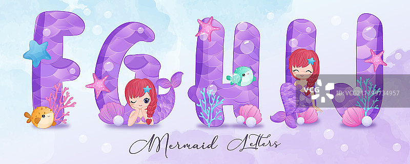 可爱的美人鱼字母表第二部分图片素材