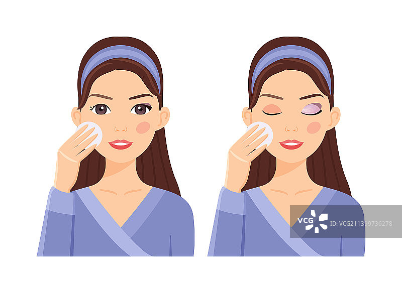 手持化妆棉卸妆的女人图片素材