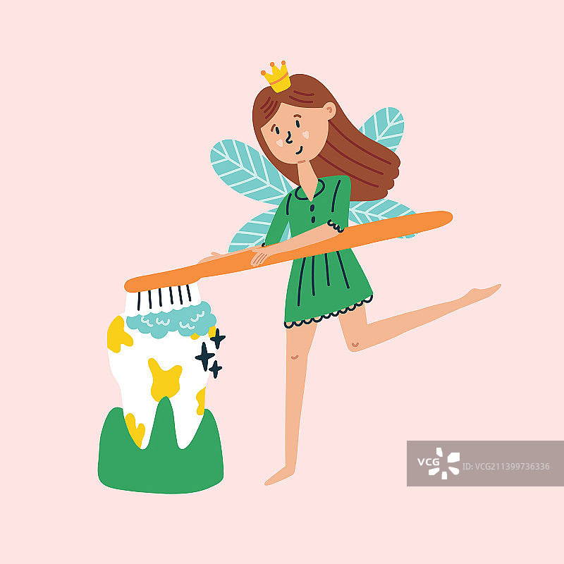 牙仙用牙刷刷牙图片素材