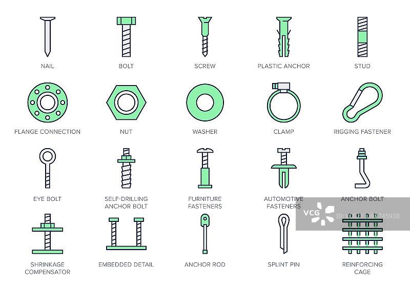 紧固件线性图标包括图片素材