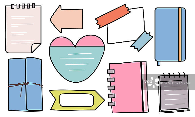 手绘便签纸涂鸦套装图片素材