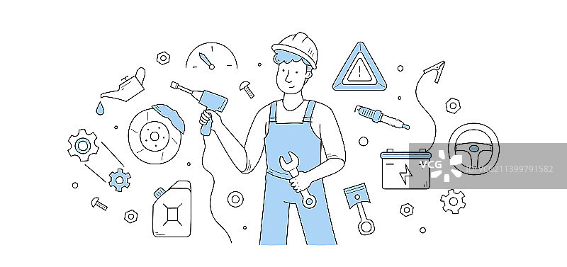 汽车服务涂鸦概念机械师车库图片素材