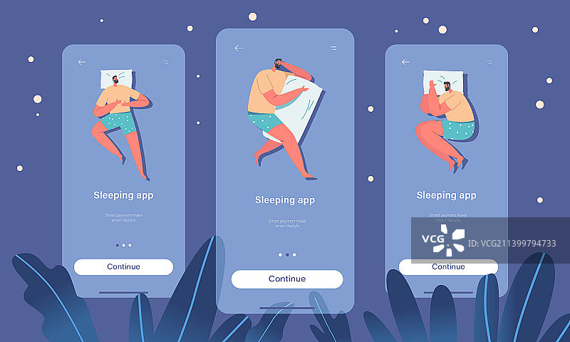 睡眠App移动页面引导屏幕模板图片素材