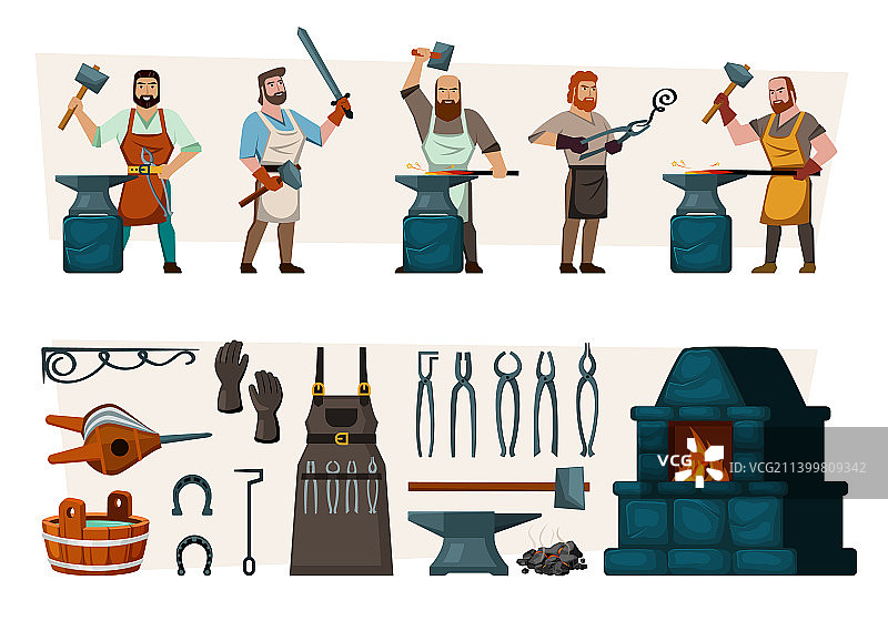 铁匠童话工人制造钢铁盔甲图片素材