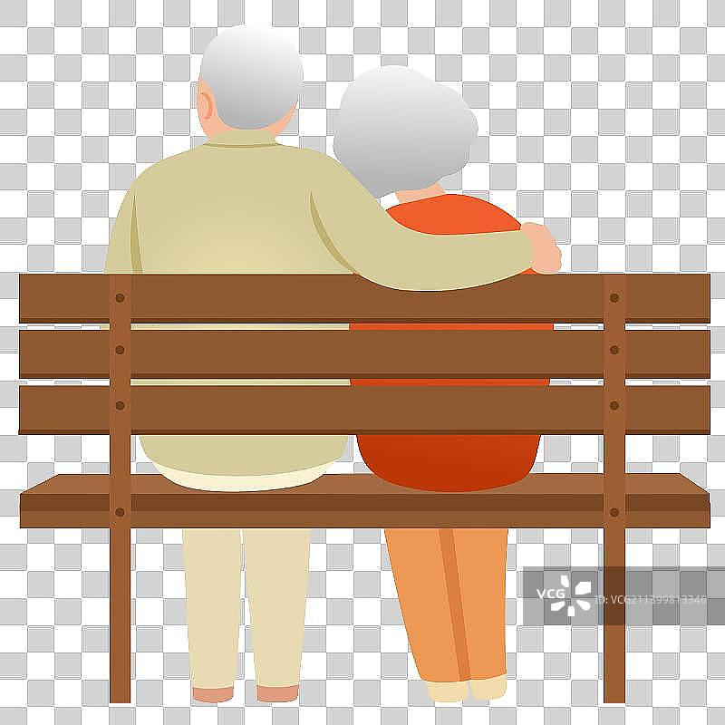 一对老年夫妇坐在椅子上的背影图片素材