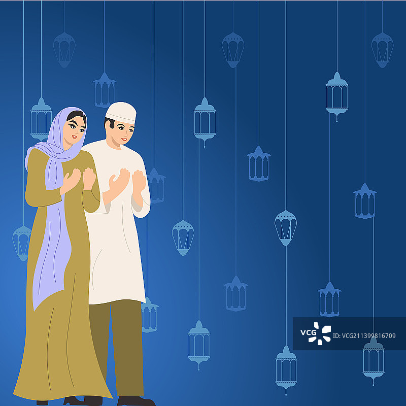 身着传统服饰祈祷的男女图片素材