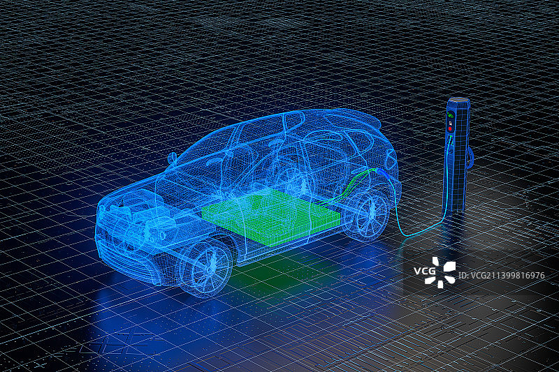 电动汽车充电概念线框模型图片素材