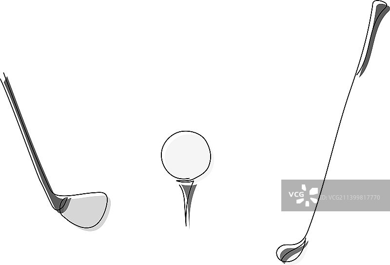 带球杆的高尔夫球彩色单线艺术图片素材