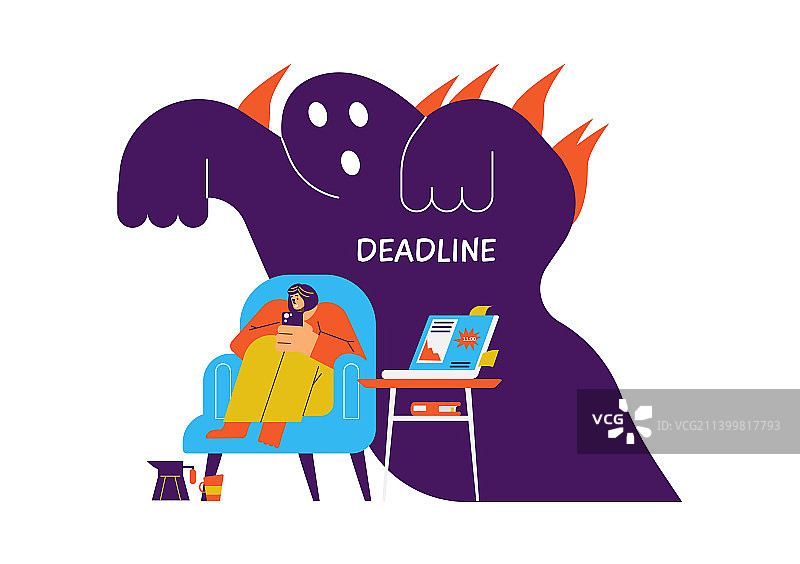 燃烧的截止日期怪兽在拖延之上图片素材