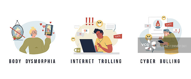 社交媒体行为类型扁平风格套装图片素材