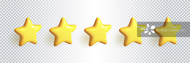 五个金色3D光泽星星图片素材
