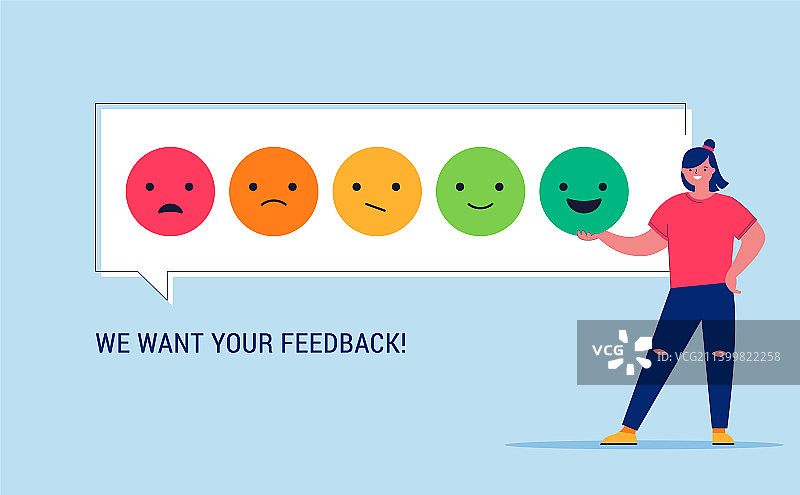 女子对客户的评价和反馈进行评级图片素材