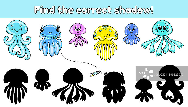 找出正确的可爱水母影子图片素材