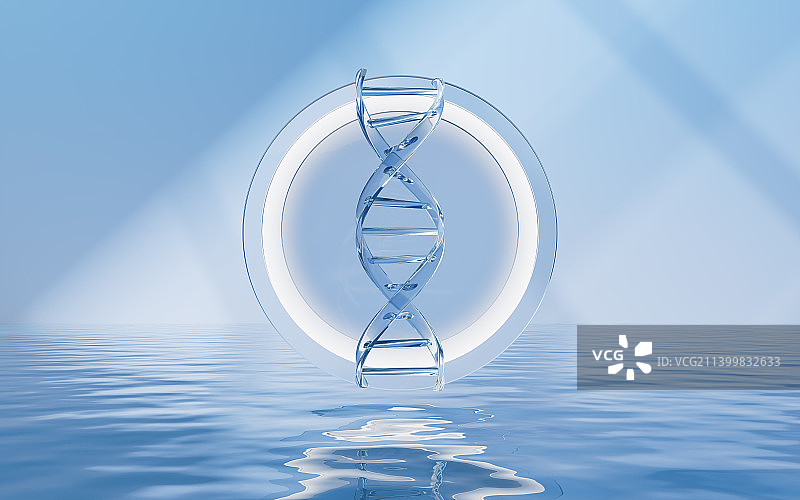 水面上的DNA结构3D渲染图片素材