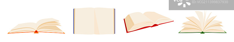 打开的书本厚旧纸张扁平风格合集图片素材