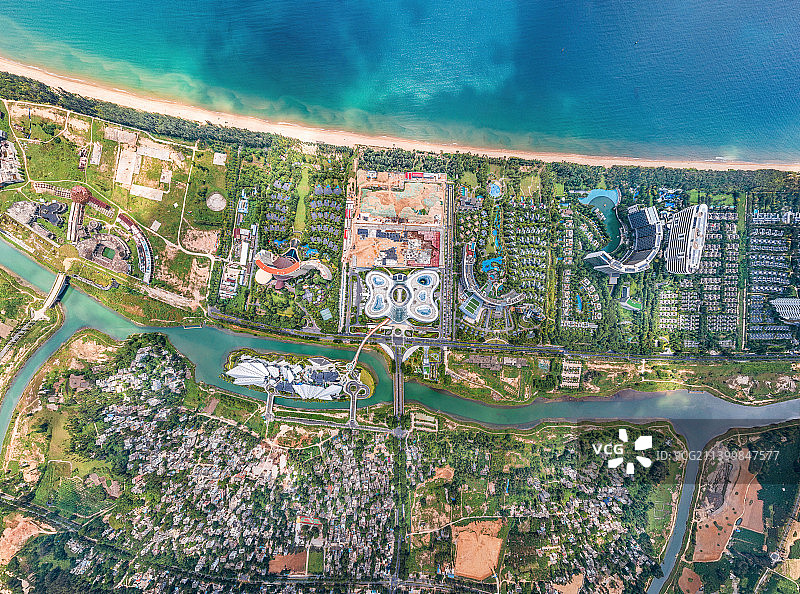 海南省三亚市海棠湾三亚国际免税城 正上方视角航拍全景图片素材