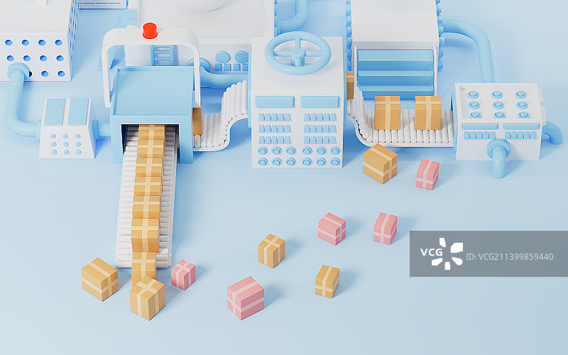 纸箱与物品传送带图片素材