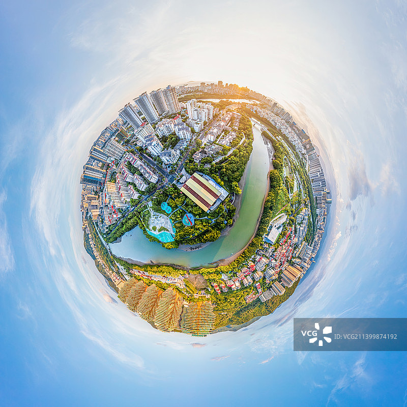 海南省三亚市天涯区临春河三亚河市中心全景航拍图片素材