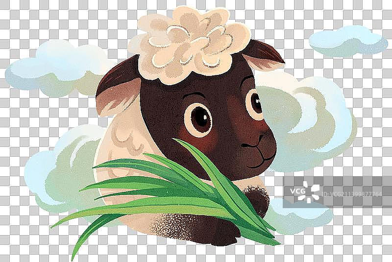 呆萌的黑色绵羊与云朵图片素材