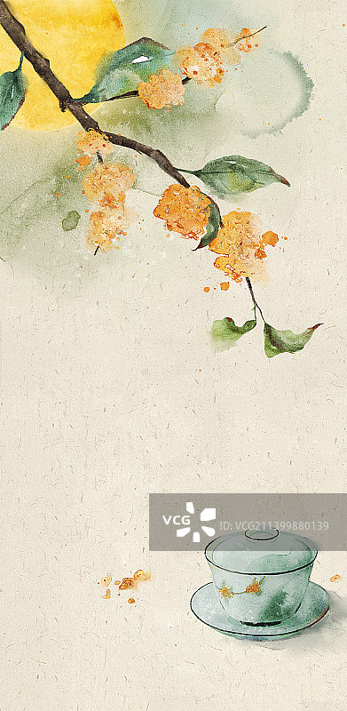 桂花树下一杯茶图片素材