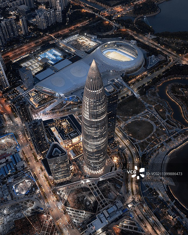 深圳春笋大厦中国华润大厦深圳湾体育中心俯拍图片素材