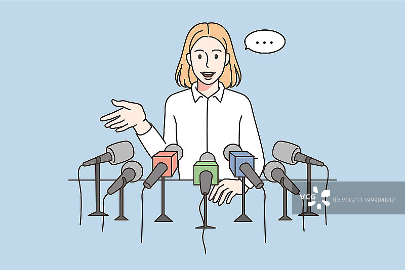 发言人在新闻发布会与记者交谈图片素材