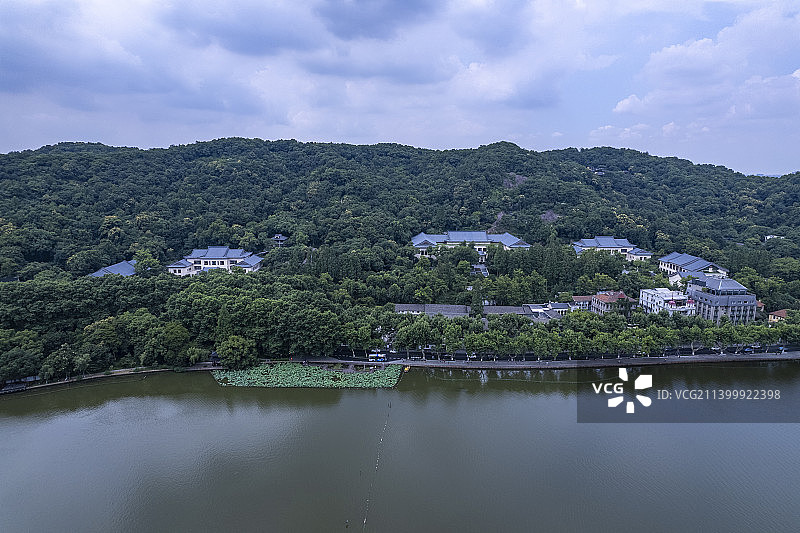 杭州西湖北山街航拍图片素材