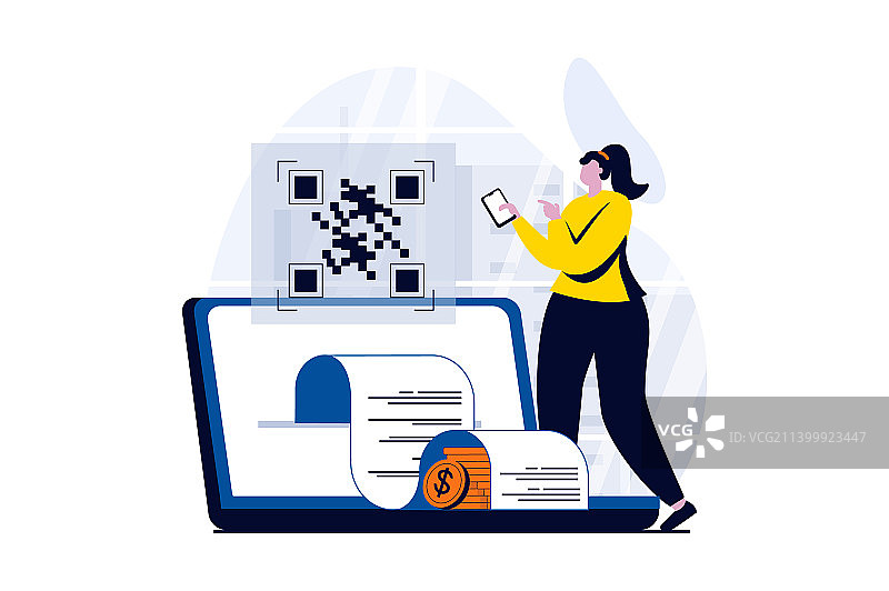 扁平风格的电子支付概念场景图片素材