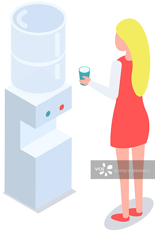 站在饮水机旁的女人图片素材