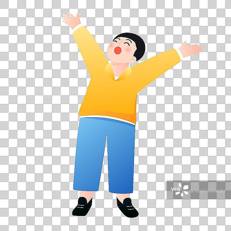 张开双手欢呼的小男孩矢量人物插画元素图片素材