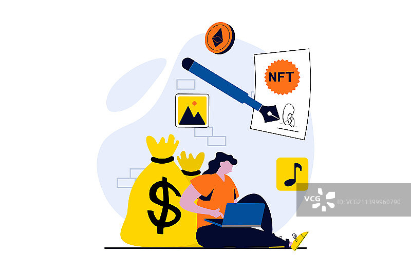扁平风格的NFT代币概念场景图片素材