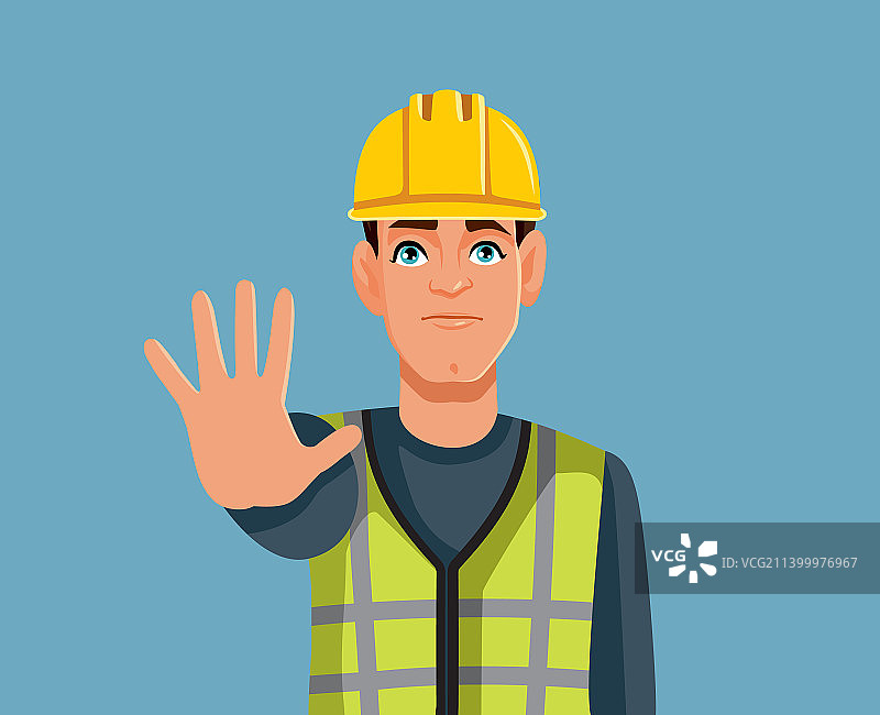 建筑工人制作停止标志卡通图片素材
