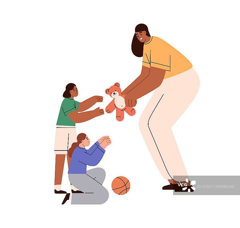 女志愿者向孩子们赠送礼物图片素材